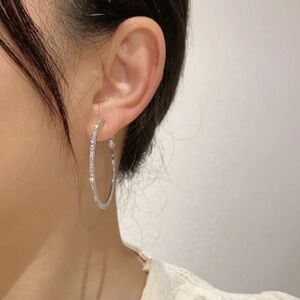 Silver Rhinestone Hoop Earrings Classic Sparkly Statement Hoops
